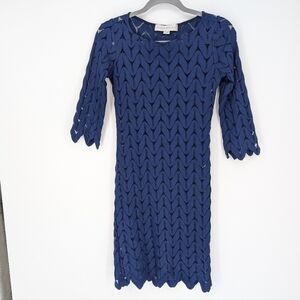 Lesley Evers Crochet Mini Dress Womens Small Blue Sheer Chevron Knit